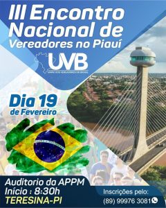 III Encontro Nacional dos Vereadores do Piauí acontecerá no dia 19/02