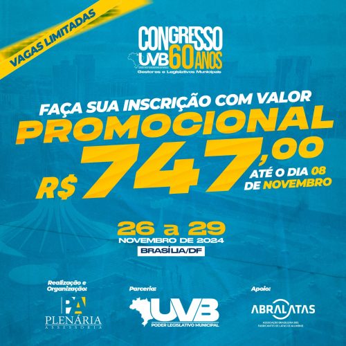 Garanta sua participação no Congresso UVB 60 com o valor do primeiro lote